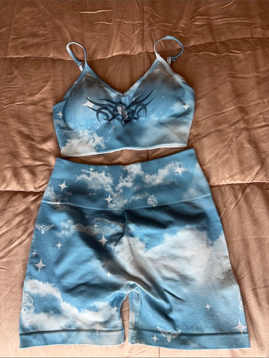 Darc Sport Other - Darc Sport Blue Cloud & Star Seamless Bralette and Bike Shorts Set